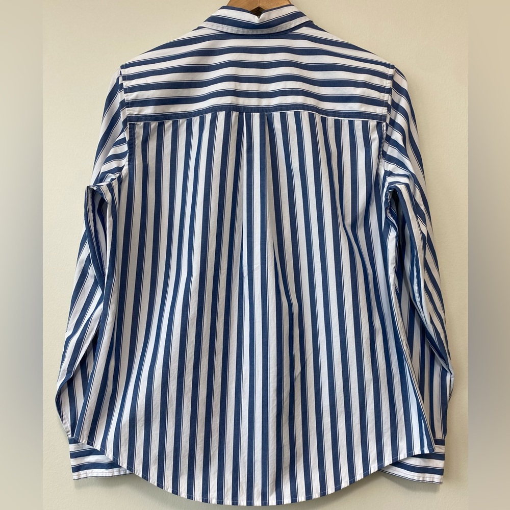 GAP Perfect Shirt Blue and White Striped 80s Superfine Poplin Button-Down Shirt - Picture 5 of 8
